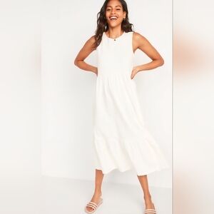 Old Navy Sleeveless Fit & Flare Tiered Slub-Knit Dress Creme De La Crem XXL